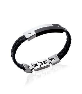 Bracelet homme acier cuir tressé et carbone