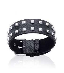 Bracelet homme en cuir noir clous d'acier 