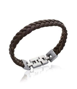 Bracelet homme en cuir brun tressé 