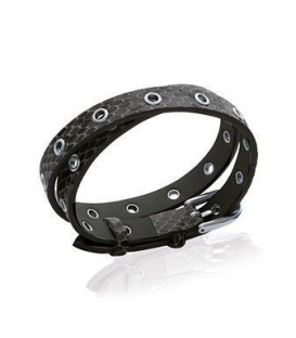 Bracelet lacet plat en cuir noir deux tours 