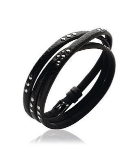 Bracelet homme en cuir noir clous d'acier