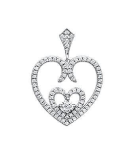 Beau pendentif coeur argent massif ajouré serti de zirconium