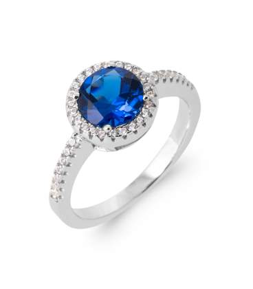 Belle bague argent massif zirconium bleu saphir griffé 