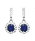 Boucles d 'oreilles argent massif pendant rond zirconium bleu saphir et blanc