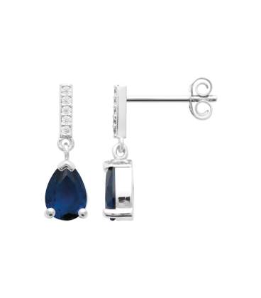 Boucles d'oreilles argent oxydes de zirconium blanc et saphir pendante 