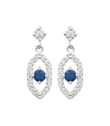 Boucles d'oreilles argent massif zirconium blanc autour d'un petit zir bleu 