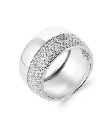 Grosse bague argent massif ouvragée zirconium légèrement bombée 