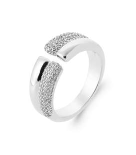 Bague ouverte argent massif et zirconium demi jonc opposé 