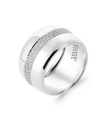 Grosse bague anneau alliance argent massif zirconium serti en trois quart