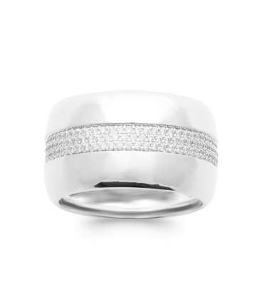 Grosse bague anneau alliance argent massif zirconium serti en trois quart