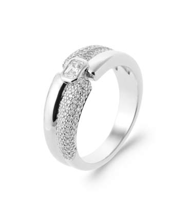 Bague argent massif effet double bagues de zirconium au centre