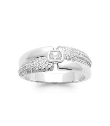 Bague argent massif effet double bagues de zirconium au centre